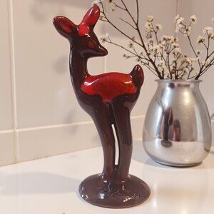 Vintage Regina Canada Red Drip Glaze Fawn Figurine 7” MCM Stoneware